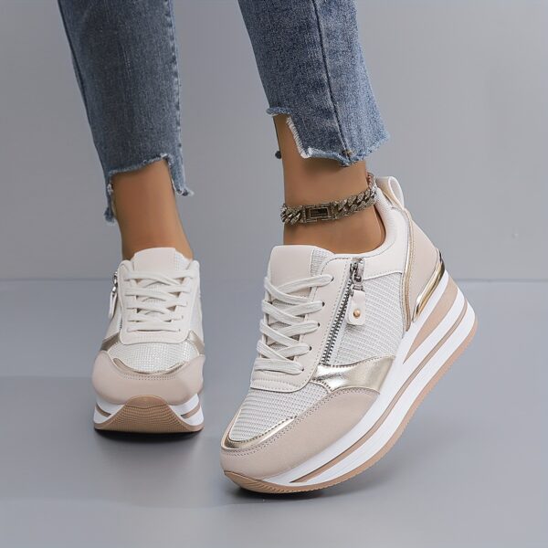 Women'S Pink Breathable Road Running Shoes, Wedge Platform Sneakers with Moire Pattern, Cushioned Support, All-Season Synthetic Upper & PVC Sole, Casual Athletic Footwear for Outdoor Activities, Outdoor Sports Shoes | Stylish Women'S Shoes | Comfortable Fit - Image 7