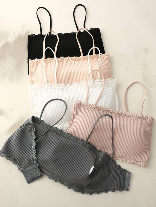 5pcs Set of Removable Padding Bralettes for Women, Medium Support, Solid Color, Casual Style, Polyester 83%, 13%, Spandex 4%, Wireless, Appropriate, Knit Fabric, No Wires