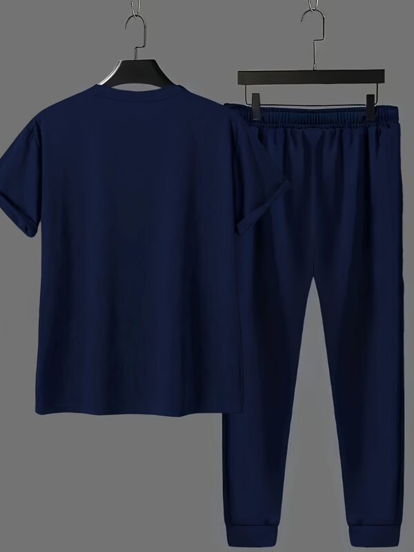 Men'S Casual Color-Blocked Short-Sleeve Round-Neck Loungewear Set with Long Pants - Image 9