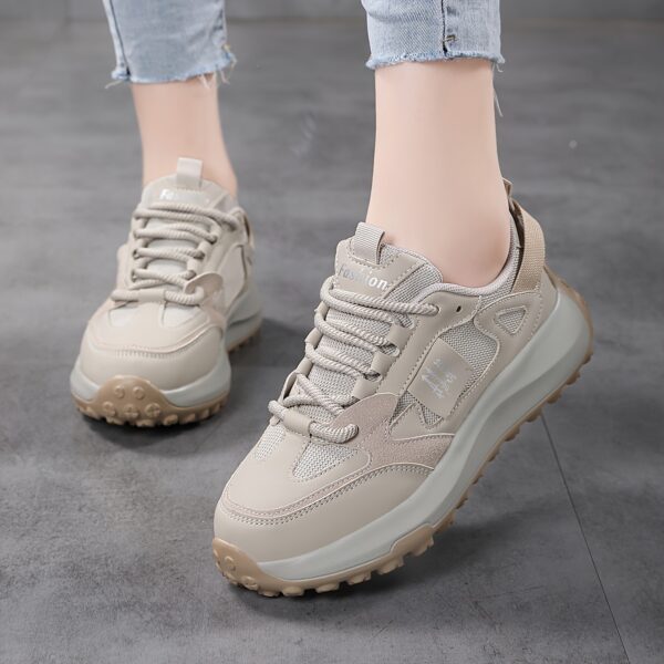 Women's Casual Running Shoes, Beige Mesh Breathable Sneakers, Low Top Non-Slip Outdoor Sports Shoes, Stable Support, EVA Sole, Fabric Lining, No Print - Image 5