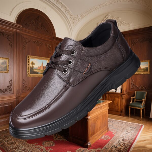 Premium Genuine Leather Classic Men's Business Casual Shoes, Formal Loafers for Driving and Outings, Solid Color Genuine Leather with Lychee Pattern Upper, Lace-Up Design, Wearable in All Seasons, Thick Sole Durable Anti-Slip, 7 Sizes Available, Suitable for Business, Leisure, Weddings, Parties, Work, Travel, and Vacation - Image 2