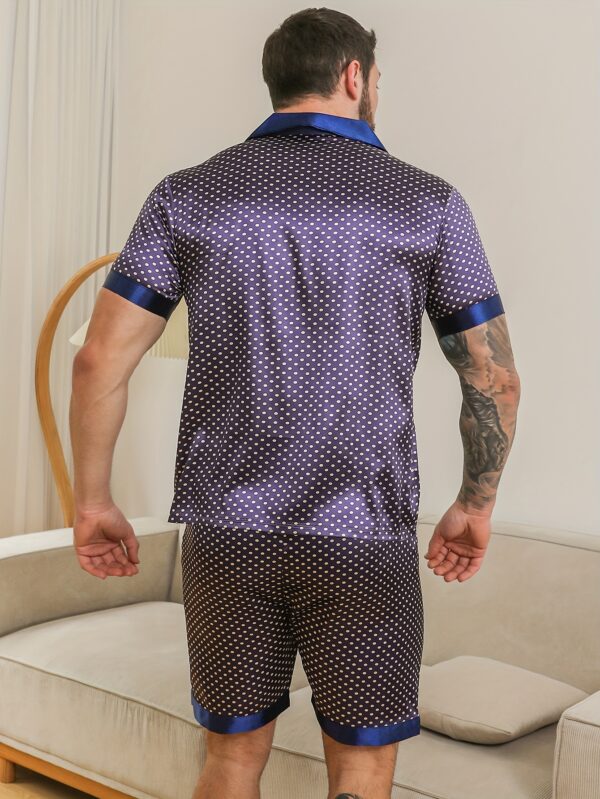 2pcs Men's Pajamas Spring Summer Autumn Winter Short Sleeve Shorts with Collar and Contrast Polka Dot Wearable Soft Loungewear Set - Image 2