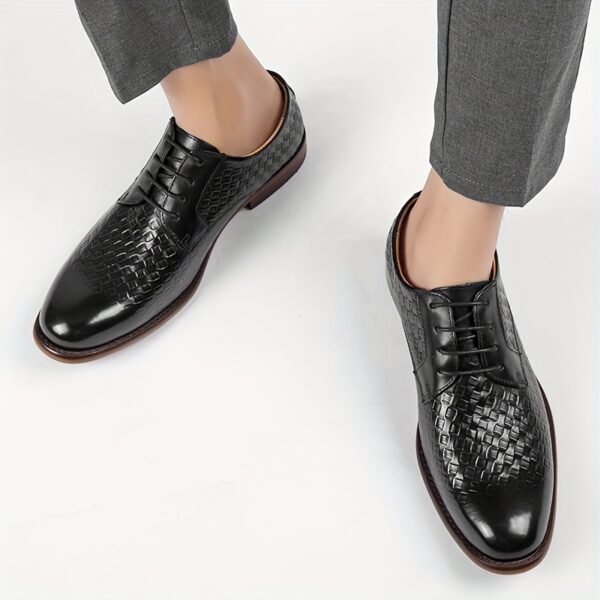 LUOQIRUI Men'S Genuine Leather Derby Shoes - Hand-Carved Wingtip Design, Black Lace-Up Dress Shoes for Business & Casual Wear, All-Season Comfort with Rubber Sole - Image 3