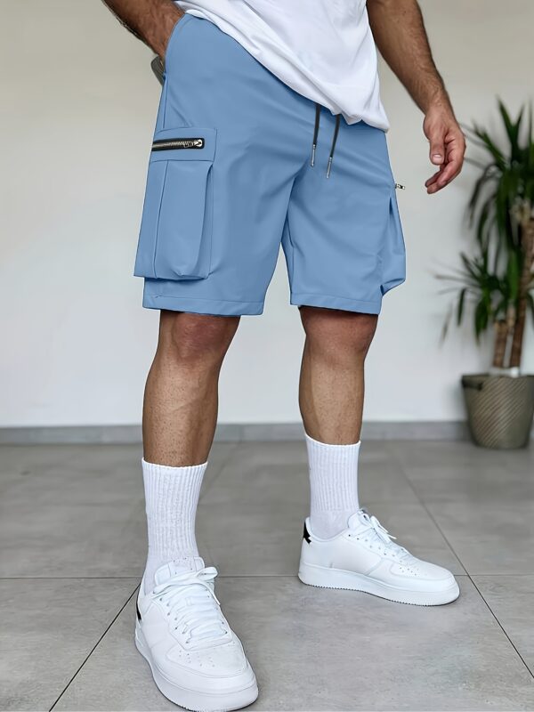 3pcs Men'S Summer Cargo Shorts Set, Loose Straight-Leg Multi-Color with Multiple Pockets, Zippered Pockets Elastic Waist Outdoor Casual Sports Shorts - Image 7