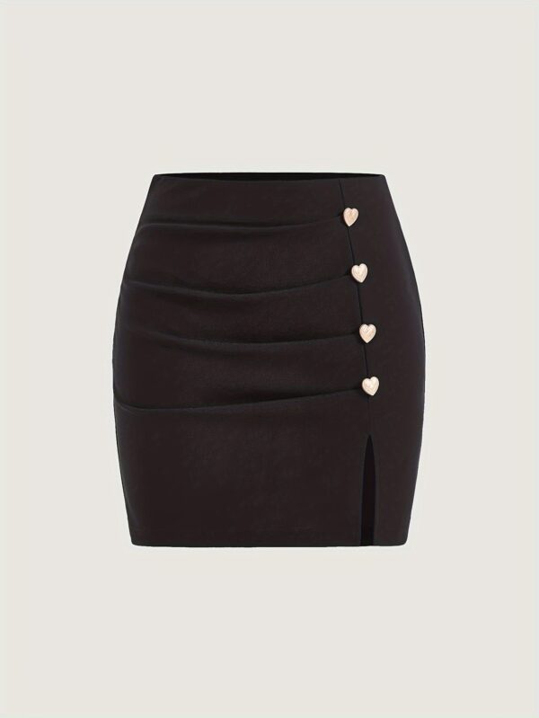 Women'S High-Waisted Pencil Skirt with Front Slit & Decorative Buttons - Light Blue, Short Length, Button-Up Design for Spring/Summer, Casual to Formal Wear, Formal Attire, Sleek Fitted Style, Smooth Texture - Image 10