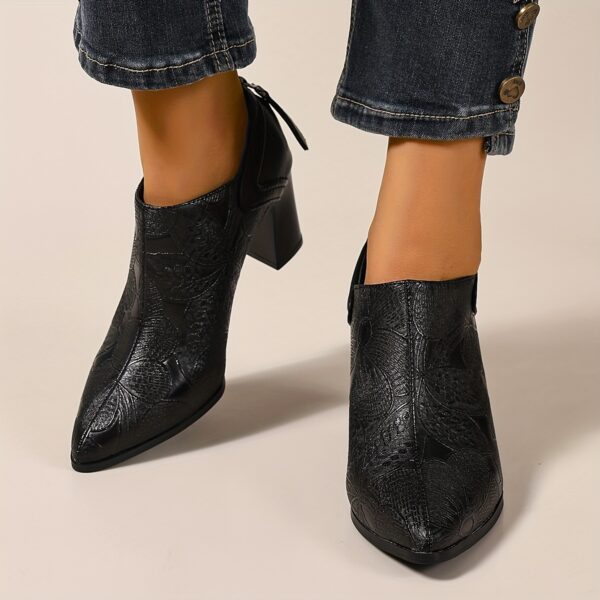 Women'S Black Wingtip Pointed-Toe High Heel Pumps with Side Zipper - Chunky Heel Dress Shoes for All Seasons, Versatile & Comfortable, Allseason Shoes | Wingtip Shoes | Synthetic Cover Shoes - Image 9