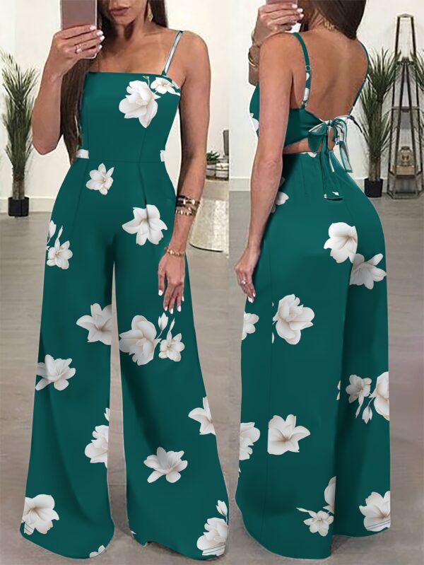 Elegant Floral Print Women'S Jumpsuit - Sleeveless Wide-Leg Romper with Tie-Waist Detail, Vibrant Red & White Hibiscus Design, Perfect for Summer Outings, Adult Fashion, Casual Summer Wear | Floral Print Jumpsuit | Wideleg Jumpsuit - Image 3