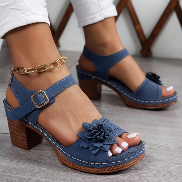 Women’s Floral Wedge Sandals - Peep Toe, Ankle Strap Platform Shoes with 7.62-10.16 cm Heel Brown, Blue & Black - Comfortable Summer Footwear for Casual or Outdoor Wear - Image 22