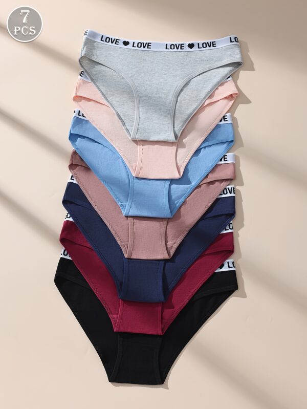 7-Pack Women's Low-Rise Seamless Bikini Briefs - Soft High-Elasticity Underwear with "LOVE" Letter Print, Multi-Color Pack (Navy, Light Blue, Pink, Beige, Dark Grey, Burgundy, Black) - Minimalist Everyday Comfort, Comfortable Basics, Stylish Print, Smooth Fabric, Multipack Panties, Daily Wear - Image 3