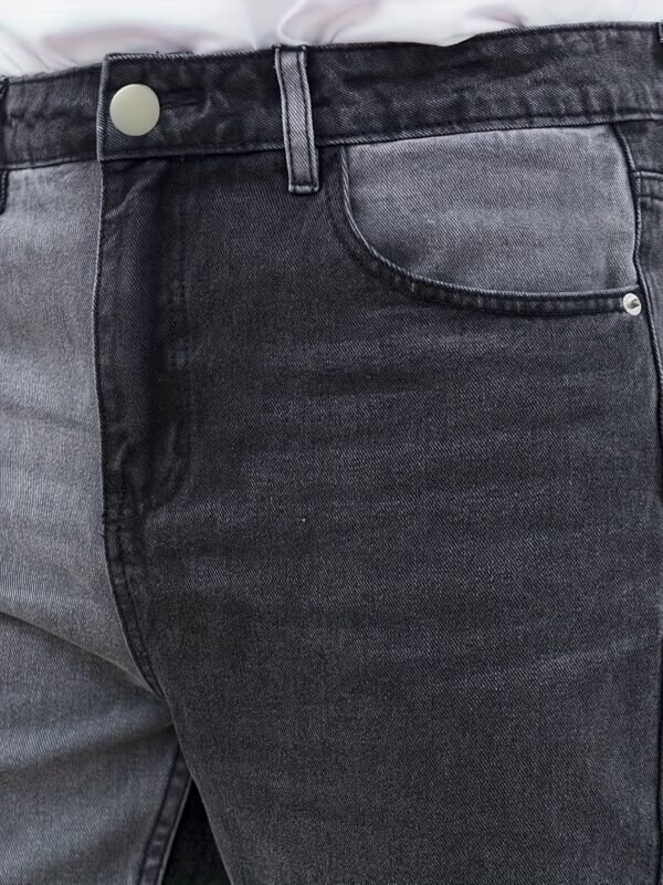 YasuyuAn Slim Fit Color Block Jeans for Men - Non-Stretch Denim, Casual & Slimming Effect, Washed Gray with Green to Black Transition, Perfect for Weekend Casual Wear - Image 7
