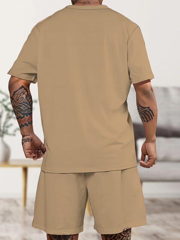 Summer Plus Size Men'S Round Neck Short Sleeve Shorts Khaki Pajama Set 3D Print Pattern Home Leisure Loungewear Men'S Two-Piece Set with Pants and Drawstring - Image 2