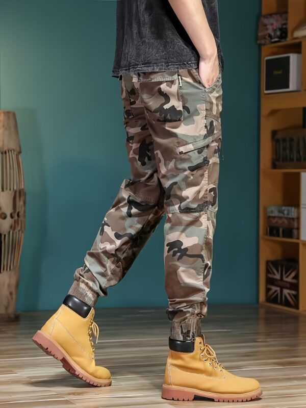 Men's Slim-Fit Camouflage Work Pants with Multi-Pocket Design - Cotton Blend Durable & Comfortable, 9-Inch Length, Machine Washable for Outdoor Activities, Spring/Fall Casual Wear, Comfy Pants, Reinforced Knee Protection - Image 4