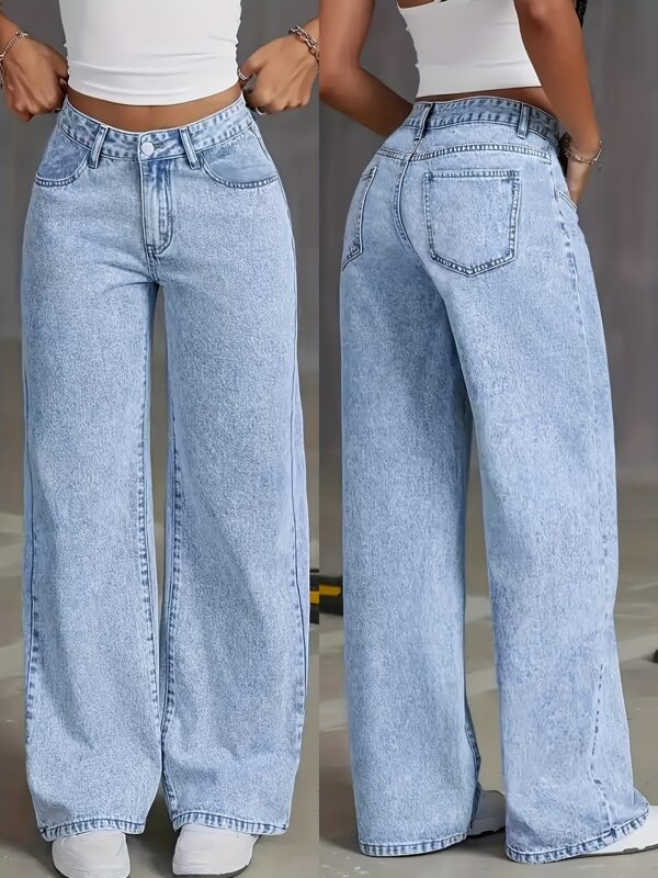 Women's Fashionable Stretch Straight-Leg Jeans, Loose and Comfortable Fit, Classic Snowflake Wash Blue Jeans, Suitable for All