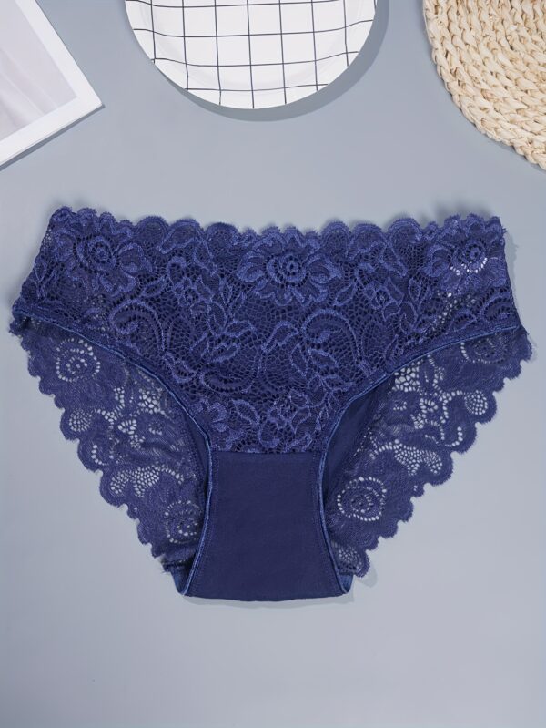 4pcs Women'S Sexy Jacquard Lace Panties - Breathable & Comfortable Mid-Rise Briefs with Floral Pattern, Lace Trim, And Zipper Detail (Pink, Blue, White, Black), Comfortable Underwear | Floral Jacquard Design | Delicate Lace Fabri - Image 7