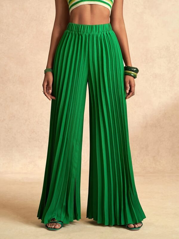 Women'S High-Waisted Wide-Leg Pants - Solid Color Pleated Elastic Waist Casual Comfortable Trousers for Spring Summer Fall, Machine Washable, High Waisted Leggings - Image 9