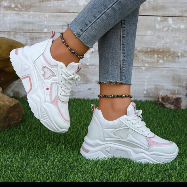 Women's Heart Patten Chunky Sneakers, Fashion Mesh Height Increasing Sports Shoes, Breathable Casual Outdoor Shoes - Image 7