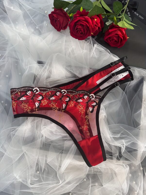 Butterfly Embroidery Lace Asymmetrical Panties for Women, Polyester and Elastane Blend, Sexy Low-Rise Briefs, Light Support Knit Fabric Underwear with Scallop Detail - Image 5