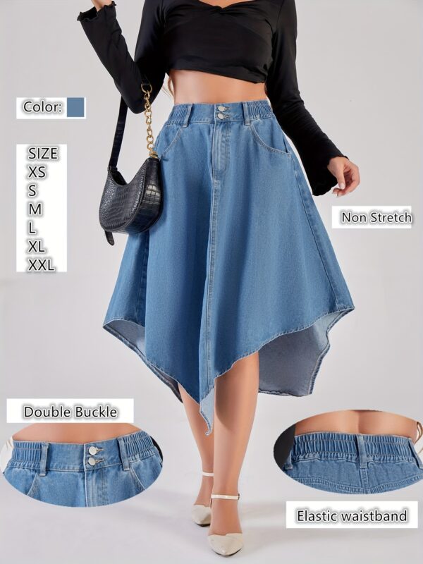 Women's Casual Denim Skirt - Asymmetrical Flared Mid-Length Blue Jeans Skirt, Breathable Lightweight Non-Stretch Fabric, Machine Washable for Spring Summer Fall, Seasonal Fashion, Comfortable Wear - Image 4