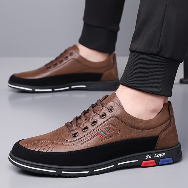 Men's elegant lace-up casual shoes, featuring full-sole embossed texture design and comfortable formal business attire footwear with supportive thick soles and easy slip-on elastic side openings. Crafted from high-quality durable materials, suitable for office wear and various occasions, perfect for 11 festive events - Image 5