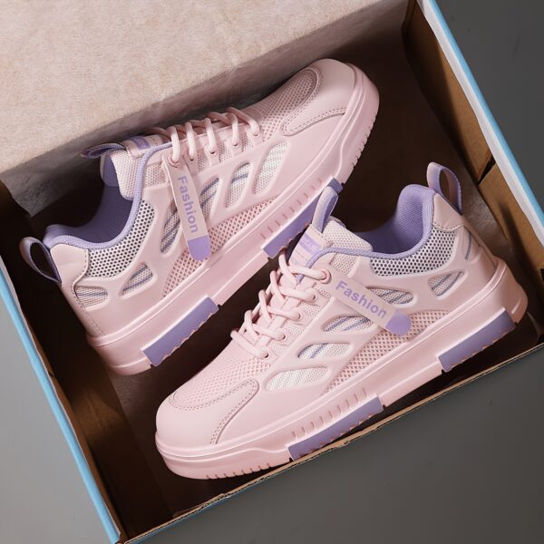 Women's Fashion Sneakers | Lightweight, Breathable Mesh & | All-Season Comfort | Stability Support | Trendy Low-Top Lace-Up Skate Shoes with EVA Sole | Multi-Color Pastel Design, Outdoor Activities Shoes | Laceup Sneakers | Breathable Mesh Sneakers - Image 3
