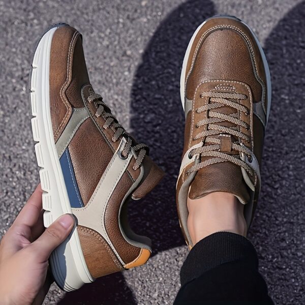 Men'S Plus Size Classic Color Block Casual Sneakers - Lightweight Low-Top Walking Shoes with MD Rubber Sole, EVA Cushion & Breathable Fabric Lining for All-Season Outdoor, Streetwear & Daily Wear, Outdoor Sneakers, Stylish Contrast Design, Comfortable Fit Shoes - Image 5