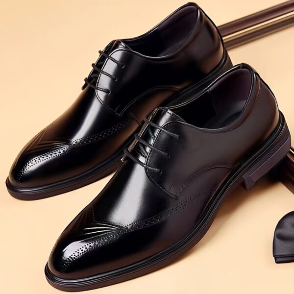 Elegant Brown Dress Shoes for Men - High-Quality Lace-Up Oxfords with Perforated Toe Box, Perfect for Business, Wedding, and Party Attire, All-Season Comfort, Formal Footwear | Elegant Shoe Design | Durable Footwear - Image 4
