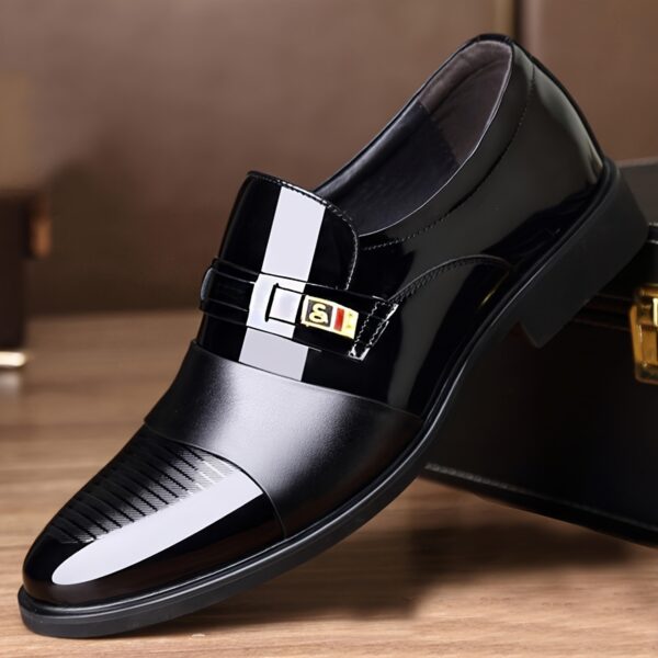 Men's Business Casual Slip-On Dress Shoes - Black & Brown, Pointed Toe, Double Monk Strap, Crocodile Texture Sole, Rubber Sole for Weddings, Office & Casual Attire, Wedding Footwear, Sophisticated Shoe Design - Image 2