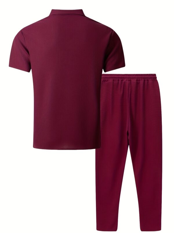 Men's Summer Two-Piece Set, Waffle Fabric Contrast Color with Pockets Short-Sleeved Shirt + Casual Trousers Suit, Leisure Light Business Vacation Daily Multiple Scenes - Image 10