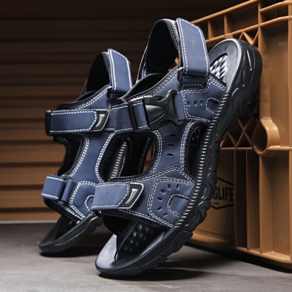 Men's Summer Sandals - Cushioned EVA Sole, Non-Slip Outdoors/Beach/Casual Shoes - Lightweight Breathable Sandals for Everyday & Formal Wear - Black, Sleek Strap Design, Adjustable Strap Footwear - Image 5