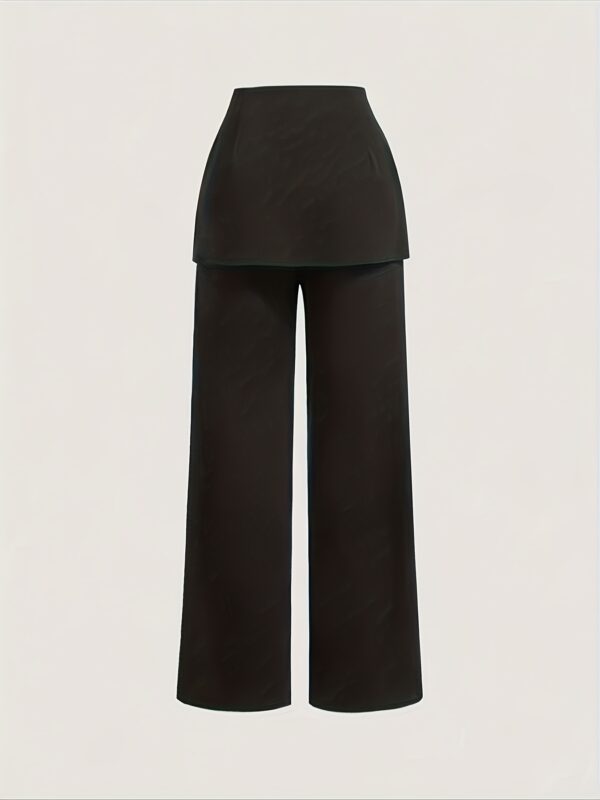 Women'S High-Waist Wide-Leg Pants with Asymmetrical Hem & Decorative Belt - Black Solid Color, Regular Fit, Long Length for Spring/Summer Casual & Formal Outfits, Versatile Fashion, Sophisticated Style, Smooth Texture - Image 3