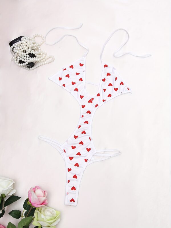 1pc Women'S Sexy Heart Pattern Strapless Bodysuit, Polyamide 90% Elastane 10% Knit Fabric, Love Themed Lingerie Set for Adults - Image 9