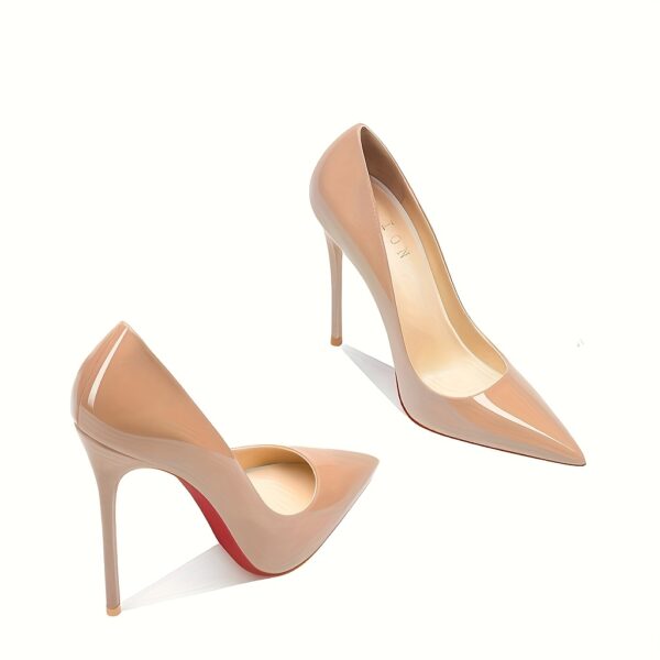 Women's Pointed Toe Stiletto Heels - Burgundy Synthetic Cover Ultra-High Heels with Closed Toe & Comfortable Block Heel for All-Season Formal & Professional Wear, High Heel Shoes, Versatile Fashion Footwear, Sleek Glossy Finish, Durable Rubber Sole, Evening Shoes, Highquality Footwear, Party Goers - Image 9