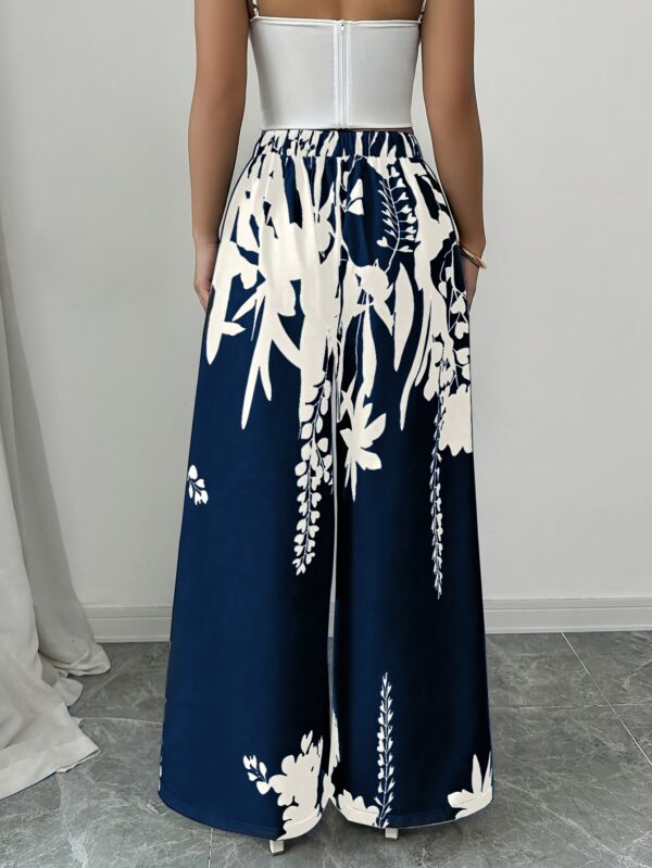 Women'S Elegant Floral Print Wide-Leg Pants - Lightweight Polyester, Red with White Floral Design, Perfect for Spring/Summer/Fall, Stylish Casual Attir - Image 13