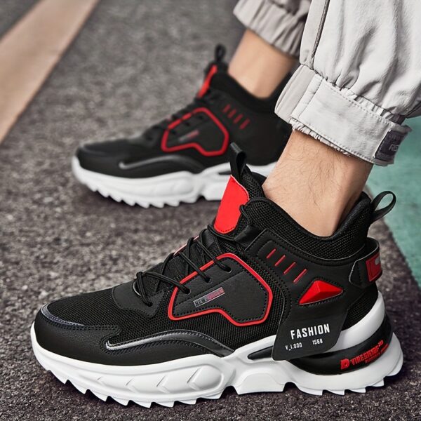 Men's Solid Trendy Chunky Shoes With Shock Absorption, Comfy Non Slip Lace Up Sneakers For Men's Outdoor Activities - Image 10