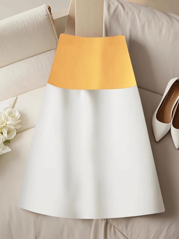 Elegant Color-Block Skirt with Belt - High-Waisted, Flowing Design, Polyester Blend, Perfect for All Seasons - Chic Suit Skirt for Women, Office or Casual Wear - Image 8