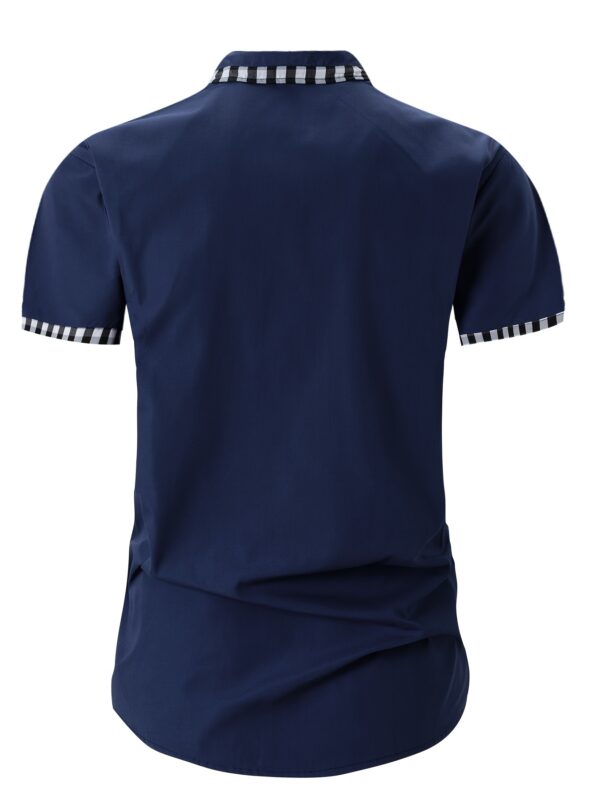 Men's Summer Short Sleeve Plaid Button Shirt with Patchwork Pockets Casual Shirt - Image 10