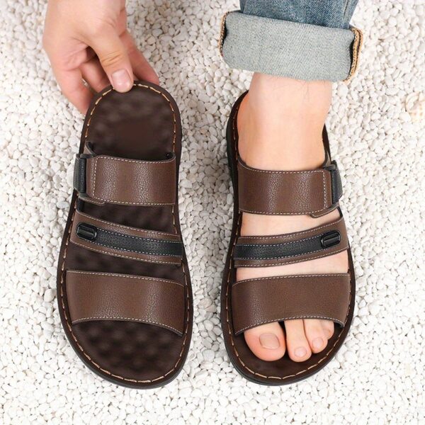 2025 New Men'S Double Buckle Sandals - Color Block Non-Slip Outdoor Casual Shoes, Men'S Hard Sole Beach Shoes, Breathable and Durable Bathroom Slippers, Calm Style Sport Sandals - Image 9