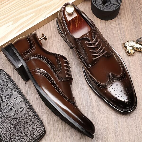 Men's Split Cow Leather Upper Wingtip Brogue Toe Oxford Shoes, Comfy Non Slip Casual Durable Formal Shoes, Men's Footwear - Image 6