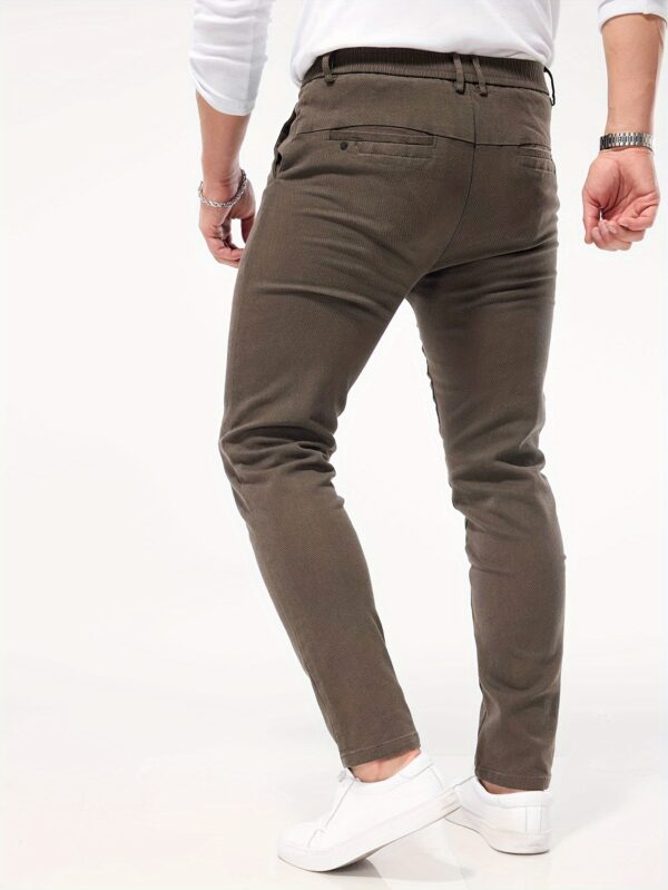 Men's Slim-Fit Stretch Casual Pants - Olive Green, Cotton Blend, Button Detail, Machine Washable, Versatile Style for All Seasons - Image 10