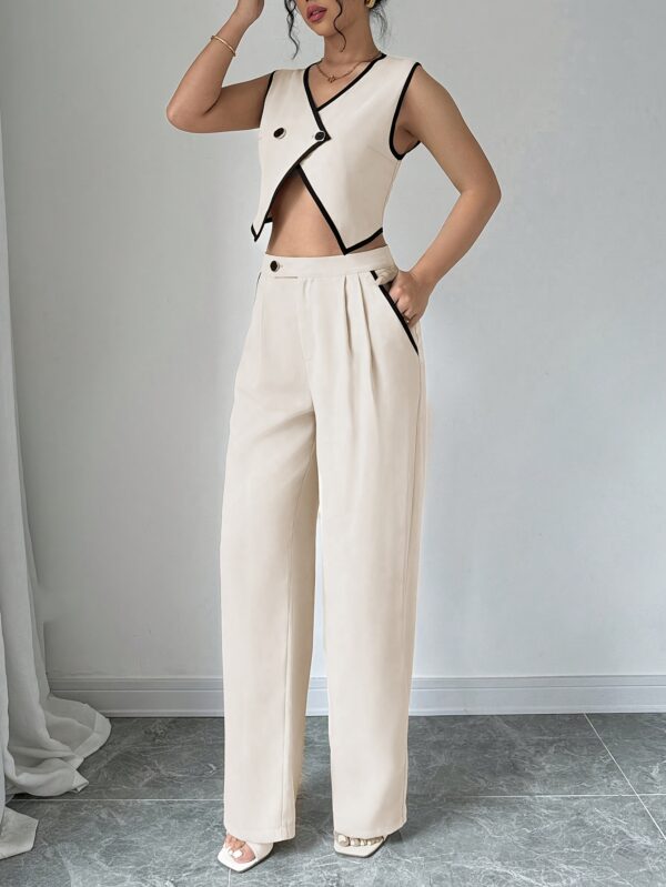 2025 New Summer Suit with Button and Belly Button Exposed, Wide Leg Pants Two-Piece Set - Image 4