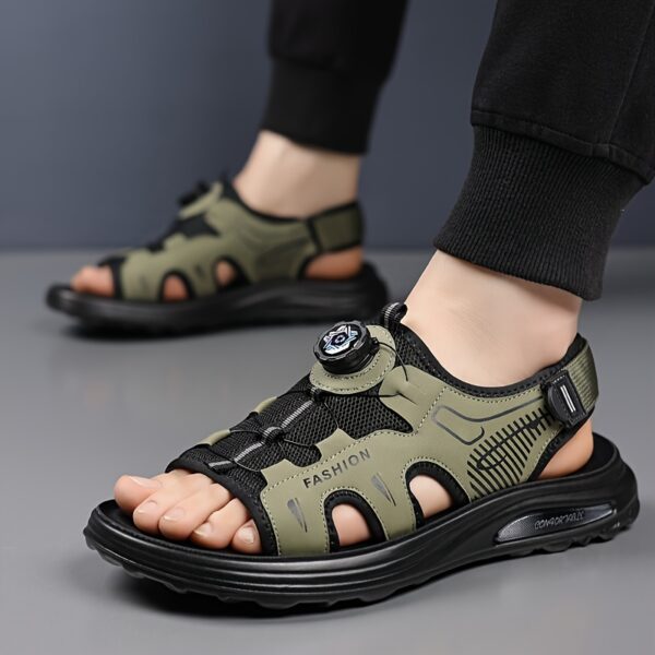 Men'S Summer Sports Sandals - Casual Beach Shoes with Soft Rubber Sole, Breathable Mesh Upper, Adjustable Buckle Strap, Black & Tan Design for Outdoor Activities, Water Sandal - Image 11