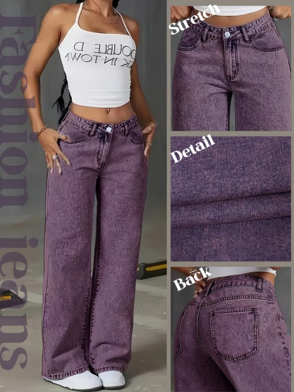 Women'S Stretchy Purple Denim Jeans - Elegant Straight-Leg Casual Pants with Pockets, Comfortable All-Season Wear for Work, Dates, Shopping, Camping & Casual Attire, Versatile Fashion, Medium Elasticity