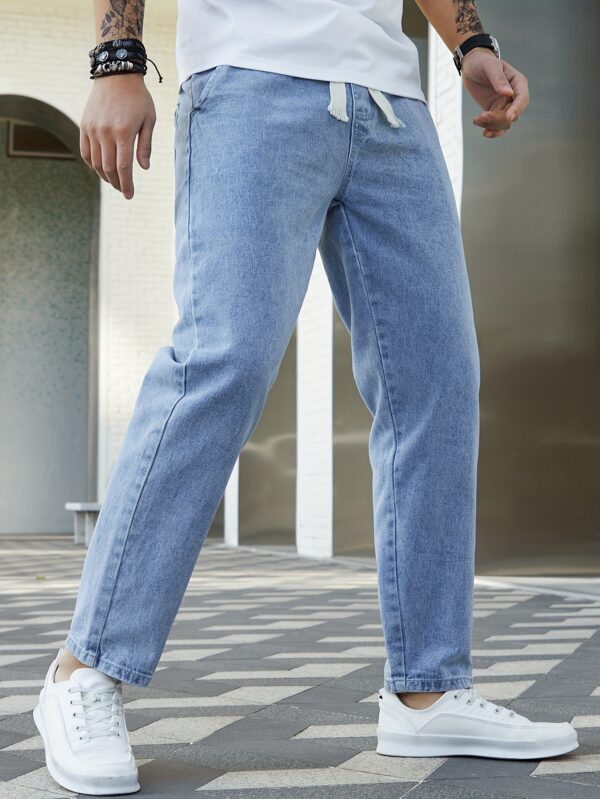 Washed Denim Trousers for Men, Spring and Autumn Trendy Brand, Loose Straight Fit with Elastic Waist and Drawstring, Versatile and Fashionable, Japanese Style, Casual Nine-Fifth Trousers for Spring, Gengyuanshi - Image 8