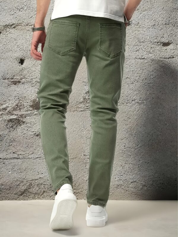 Men's Stretch Slim-Fit Straight-Leg Jeans - Mid-Stretch Comfort, Mid-Rise Waist, Button Closure, Machine Washable, All-Season Casual Wear for Everyday Outings, Versatile Clothing, Sleek Straight Legs, Comfortable Fit, Leisure Outfit, Modern Style, Durable Material, Stretchy Pants, Adult Clothing - Image 2