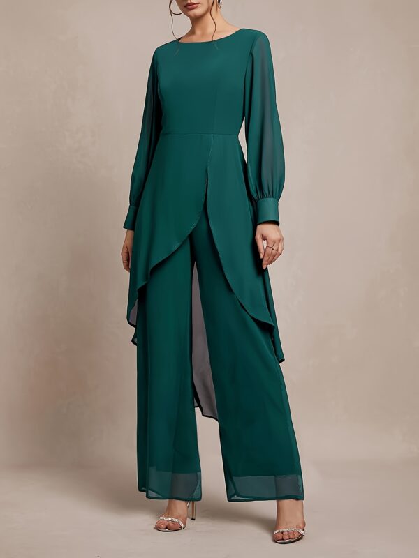 Women'S Elegant Two-Piece Set: Stylish Purple Off-Shoulder Blouse with Flowing Sleeves, Wide-Leg Pants, and Chic Accessories - Perfect for Fall, Versatile Fall Outfit|Elegant Two-Piece Set|Polyester Fabric - Image 19
