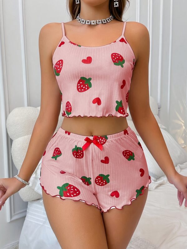 Strawberry Print Suspenders And Shorts Pajamas Set for Women Suitable for Summer - Image 29