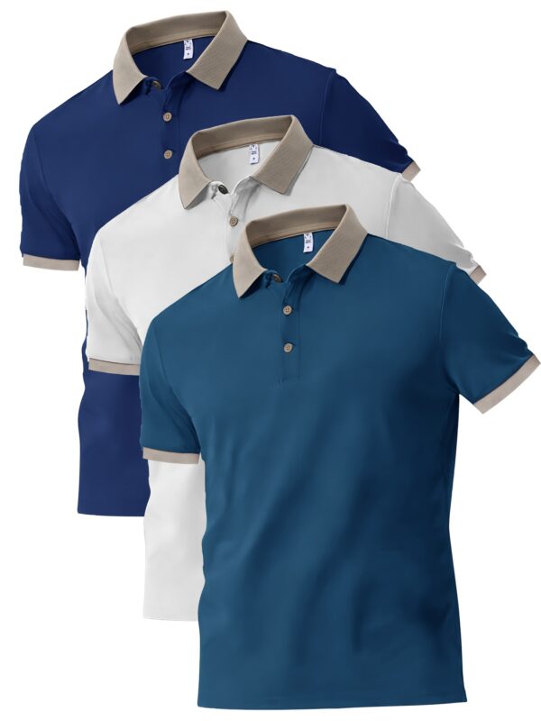 3pcs set of stylish Men's short-sleeved shirts, can be matched with various styles of clothing, button- collar shirt - comfortable and breathable fabric - for golf sports and casual wear - perfect gift for men - Image 8