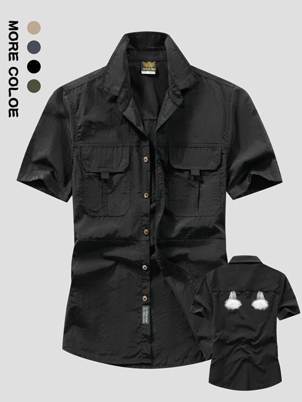 Men's Summer Lightweight Quick-Dry Short Sleeve Shirt - Breathable Workwear Style with Large Pockets, Olive Green, Regular Fit for Outdoor Leisure & Casual Wear, Functional Pocket Design | Classic Buttonup Placket | Machine Washable Clothing, Cute Shirts for Summer - Image 7