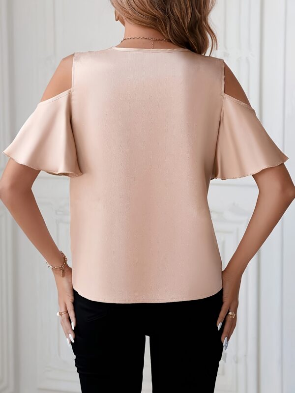 Women'S Off-Shoulder Lace Trim Blouse - Pink V-Neck Short Sleeve Shirting Top with Contrast Lace Detail, Summer Fashion for Adults, Adult Fashion Top | Lace Detailing | Vneck Collar, Lace Blouse - Image 10