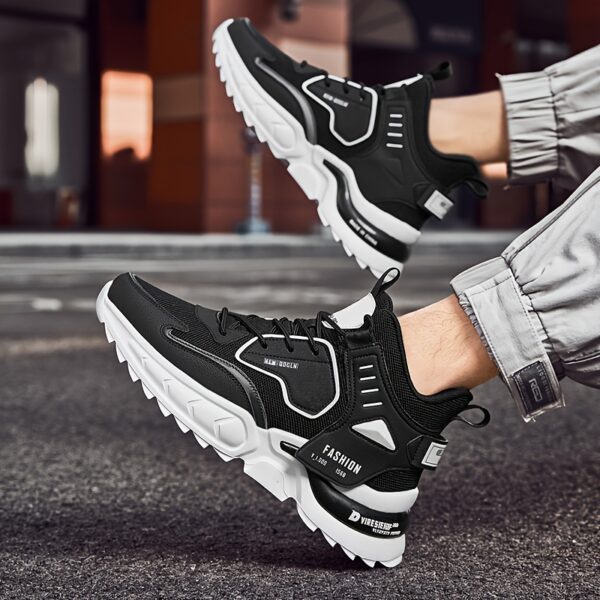 Men's Solid Trendy Chunky Shoes With Shock Absorption, Comfy Non Slip Lace Up Sneakers For Men's Outdoor Activities - Image 12